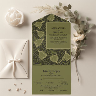 Invitation Tout En Un Classic Green Art nouveau Mariage