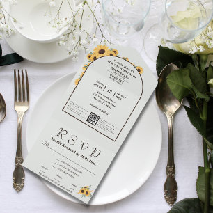 Invitation Tout En Un Classic Minimaliste Arc de tournesol vert QR Code