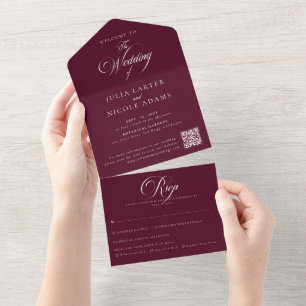 Invitation Tout En Un Classique Ivory Bourgogne Calligraphie QRCode Mari