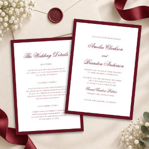 Invitation Tout en Un Classique Mariage Bordure Bordeaux Prof