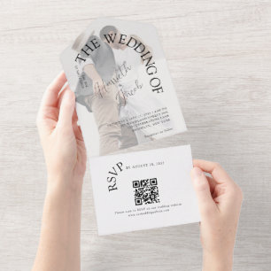 Invitation Tout En Un Classique moderne l'arc Photo Code QR Mariage
