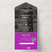 Invitation Tout En Un Classy Magenta RSVP Photo QR Code Mariage (À l'intérieur)