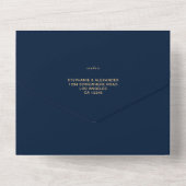 Invitation Tout En Un Classy Marine Blue Gold Monogramme QR Code Mariage (Verso)