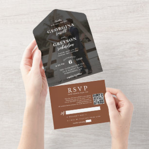 Invitation Tout En Un Classy Terracotta RSVP Photo QR Code Mariage