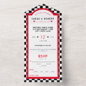 Invitation Tout En Un Clavier rouge noir et blanc Retro Diner Mariage (À l'intérieur)