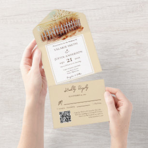 Invitation Tout En Un Clé de champ de blé Mariage occidental