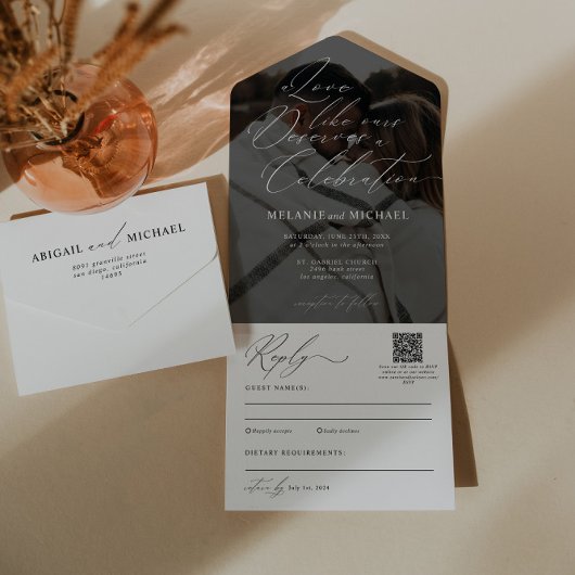Invitation Tout En Un Clean Classic Modern Script QR Code Mariage photo