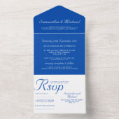 Invitation Tout En Un Clean simple Cobalt Blue white wedding (À l'intérieur)