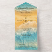 Invitation Tout En Un Coastal Chic Golden Sand Turquoise Mariage d'eau (À l'intérieur)