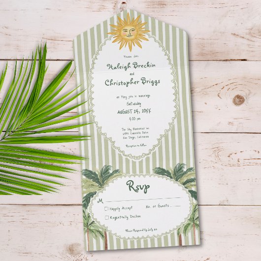 Invitation Tout En Un Coastal Chic Sun Palm Tree Wedding