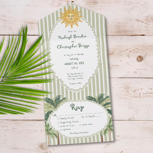 Invitation Tout En Un Coastal Chic Sun Palm Tree Wedding Dinner
