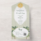 Invitation Tout En Un Coastal Chic Sun Palm Tree Wedding QR Code (À l'intérieur)