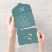 Invitation Tout En Un Code QR ANDREA Dark Teal Simple Minimal Mariage (Déchirure)