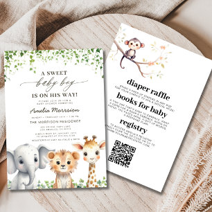 Invitation Tout en Un Code QR Baby Shower Safari Tropical