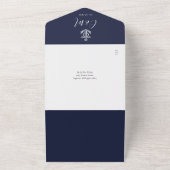 Invitation Tout En Un Code QR bleu marine Ancre de script Mariage nautiq (Dehors)