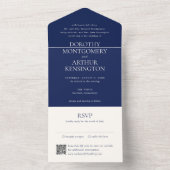 Invitation Tout En Un Code QR bleu marine moderne Mariage élégant (À l'intérieur)