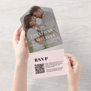Invitation Tout En Un Code QR   Blush Pink Simple Overlay Mariage photo