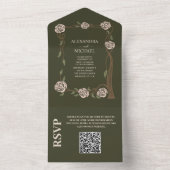 Invitation Tout En Un Code QR Bohème Chic Fleur Rétro Ancien (À l'intérieur)