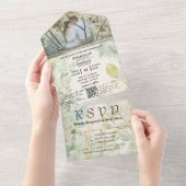 Invitation Tout En Un Code QR botanique Eucalyptus vert crème (Déchirure)