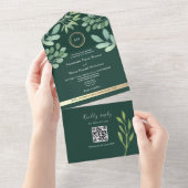 Invitation Tout En Un Code QR Botanique Vert Émeraude Mariage (Déchirure)