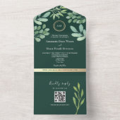 Invitation Tout En Un Code QR Botanique Vert Émeraude Mariage (À l'intérieur)