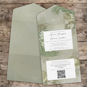 Invitation Tout En Un Code QR budgétaire tropical à l'aquarelle du feuil