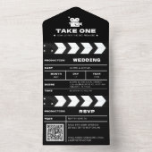 Invitation Tout En Un Code QR Clapboard de Cinéma Mariage (À l'intérieur)