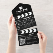 Invitation Tout En Un Code QR Clapboard de Cinéma Mariage (Déchirure)