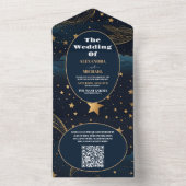 Invitation Tout En Un Code QR Crescent céleste Lune Mariage or (À l'intérieur)