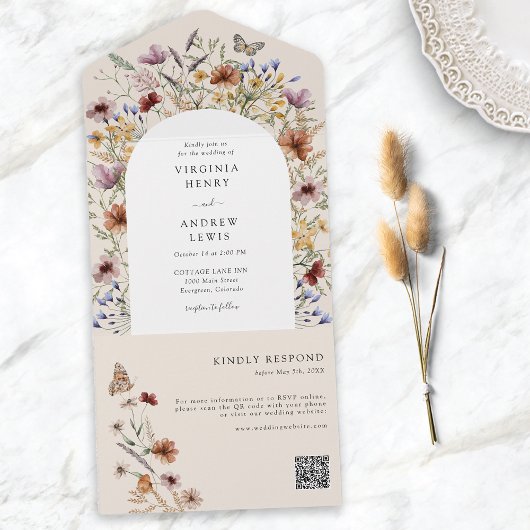 Invitation Tout En Un Code QR de fleur sauvage