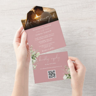 Invitation Tout En Un Code QR de la photo de mariage de la verdure flora