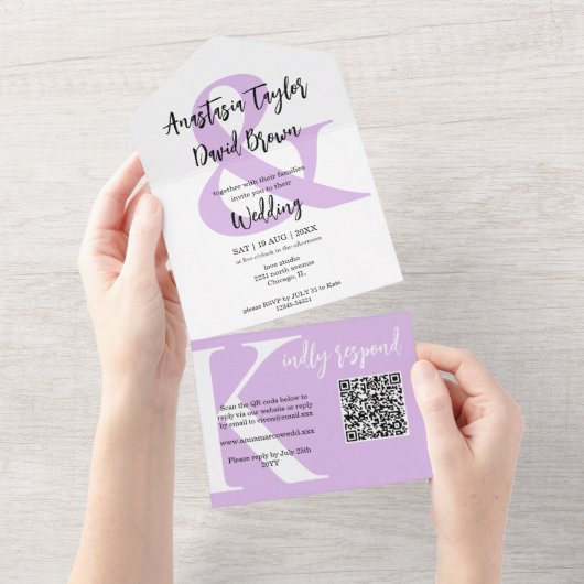 Invitation Tout En Un Code QR de l'esperie violette de lavande (Déchirure)