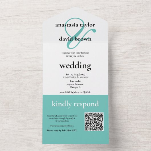 Invitation Tout En Un Code QR de l'unité Turquoise légère (À l'intérieur)