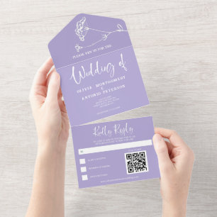 Invitation Tout En Un Code QR de mariage à la lavande simple et minimali