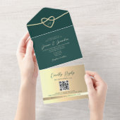 Invitation Tout En Un Code QR de mariage à monogramme vert émeraude (Déchirure)