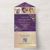Invitation Tout En Un Code QR de mariage avec photos violet rustique (À l'intérieur)
