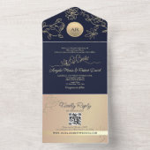 Invitation Tout En Un Code QR de mariage bleu marine (À l'intérieur)
