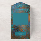 Invitation Tout En Un Code QR de mariage damassé sarcelle doré gothique (Dehors)