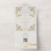 Invitation Tout En Un Code QR de mariage doré baroque (À l'intérieur)