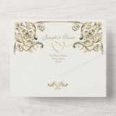 Invitation Tout En Un Code QR de mariage doré baroque (Verso)