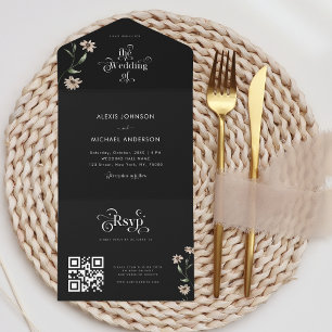 Invitation Tout En Un Code QR de mariage Fleurs sauvages de la forêt fan
