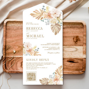 Invitation Tout En Un Code QR de mariage floral terreux poussiéreux Boho