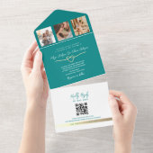 Invitation Tout En Un Code QR de mariage moderne sarcelle (Déchirure)