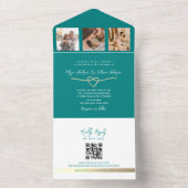Invitation Tout En Un Code QR de mariage moderne sarcelle (À l'intérieur)