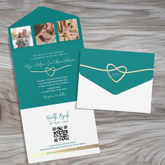 Invitation Tout En Un Code QR de mariage moderne sarcelle