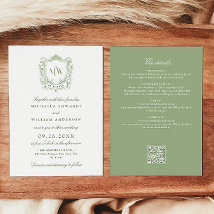 Invitation Tout en Un Code QR de Mariage Monogramme Vintage C