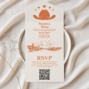 Invitation Tout En Un Code QR de mariage occidental Ranch Country du Sud