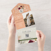 Invitation Tout En Un Code QR de mariage romantique floral rustique (Déchirure)
