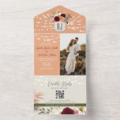 Invitation Tout En Un Code QR de mariage romantique floral rustique (À l'intérieur)