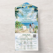 Invitation Tout En Un Code QR de mariage sur la plage tropicale Aqua (À l'intérieur)